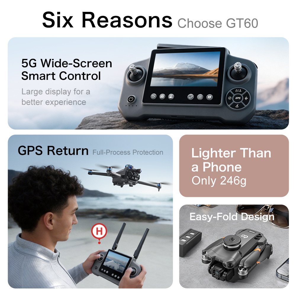 새로운 GT60 GPS 드론 고화질 항공 촬영 쿼드콥터 - Drone Camera Wide Angle 리뷰 및 가격